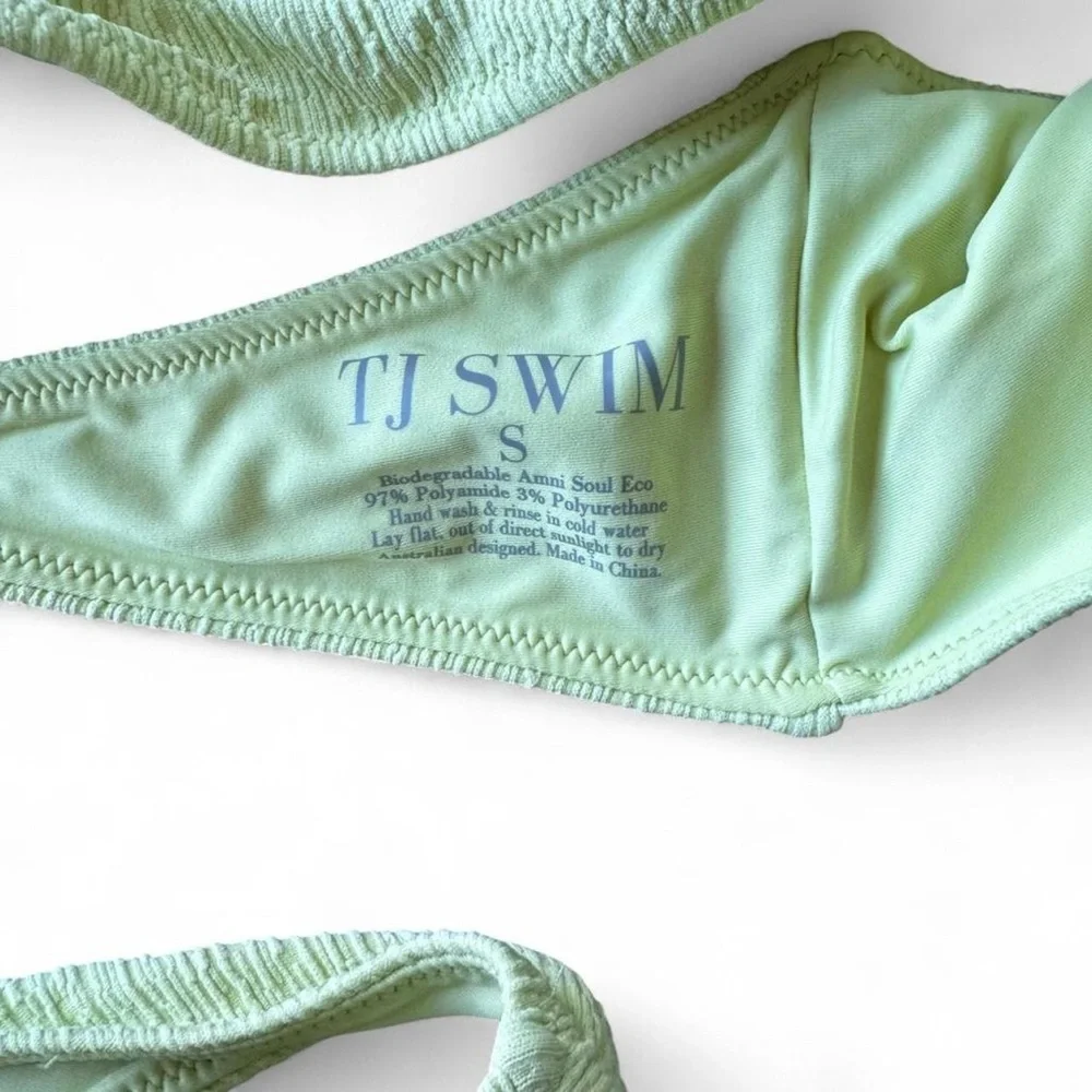 TJ Swim Quinn Bikini Set Green Ribbed Scoop Neck Top & Cheeky Bottoms Size Small